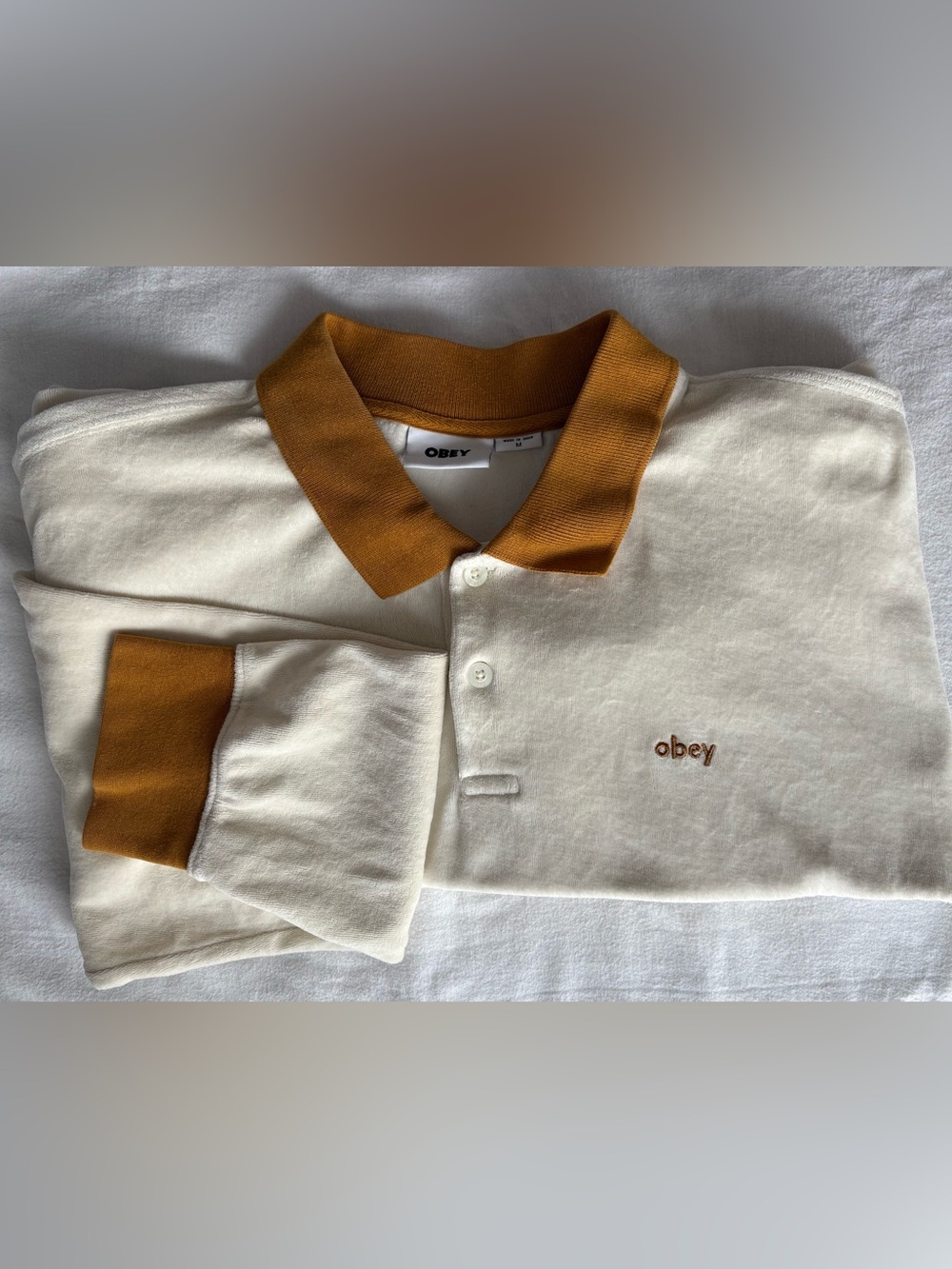 Obey Kids Cream Polo with Mustard Collar and Cuffs